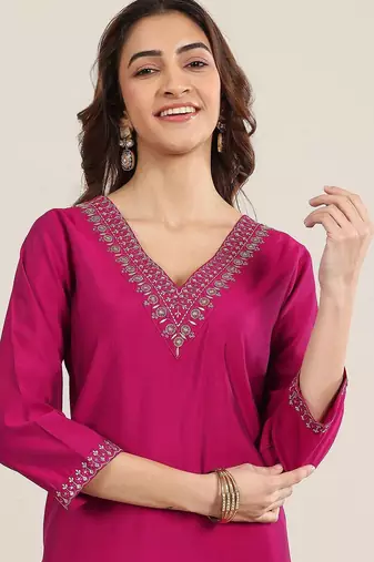 ethnic motifs yoke design straight sequinned kurta with trousers & dupatta