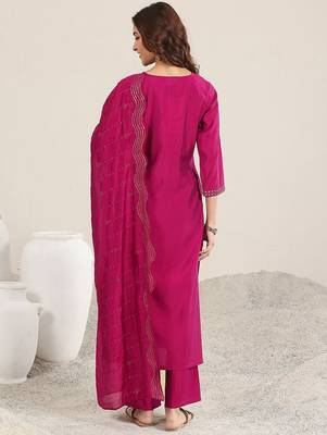 ethnic motifs yoke design straight sequinned kurta with trousers & dupatta 5