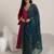 ethnic motifs embroidered v-neck straight kurta with trousers & dupatta