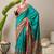 Teal floral printed banarasi saree with matching blouse