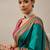 Teal floral printed banarasi saree with matching blouse