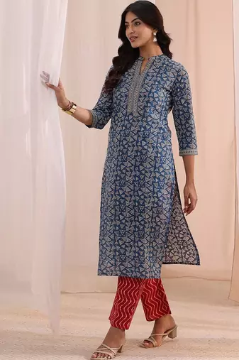 women geometric printed kurta with trousers & dupatta