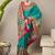 Teal floral printed banarasi saree with matching blouse