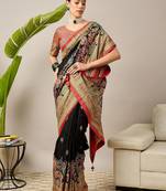 Black ethnic motifs embroidered banarasi saree