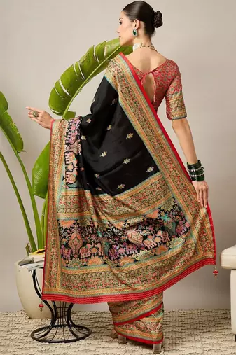 Black ethnic motifs embroidered banarasi saree