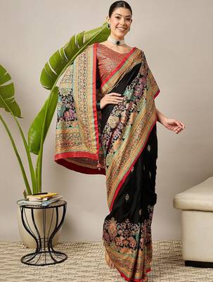 Black ethnic motifs embroidered banarasi saree 4