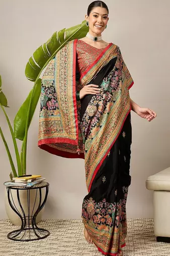 Black ethnic motifs embroidered banarasi saree