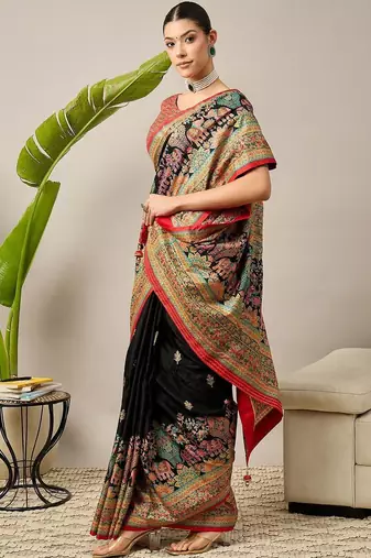 Black ethnic motifs embroidered banarasi saree