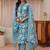 libas blue floral printed straight suit set