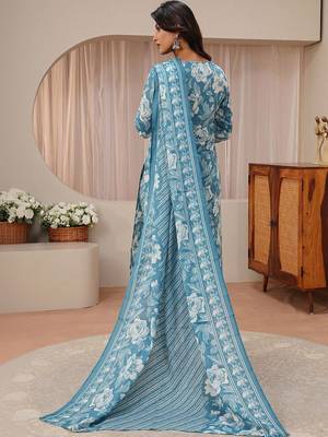 libas blue floral printed straight suit set 4