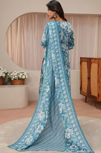 libas blue floral printed straight suit set