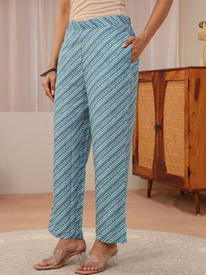 libas blue floral printed straight suit set 7