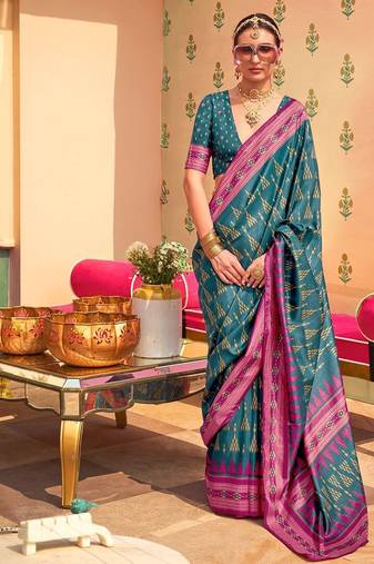 Teal silk blend sungudi saree
