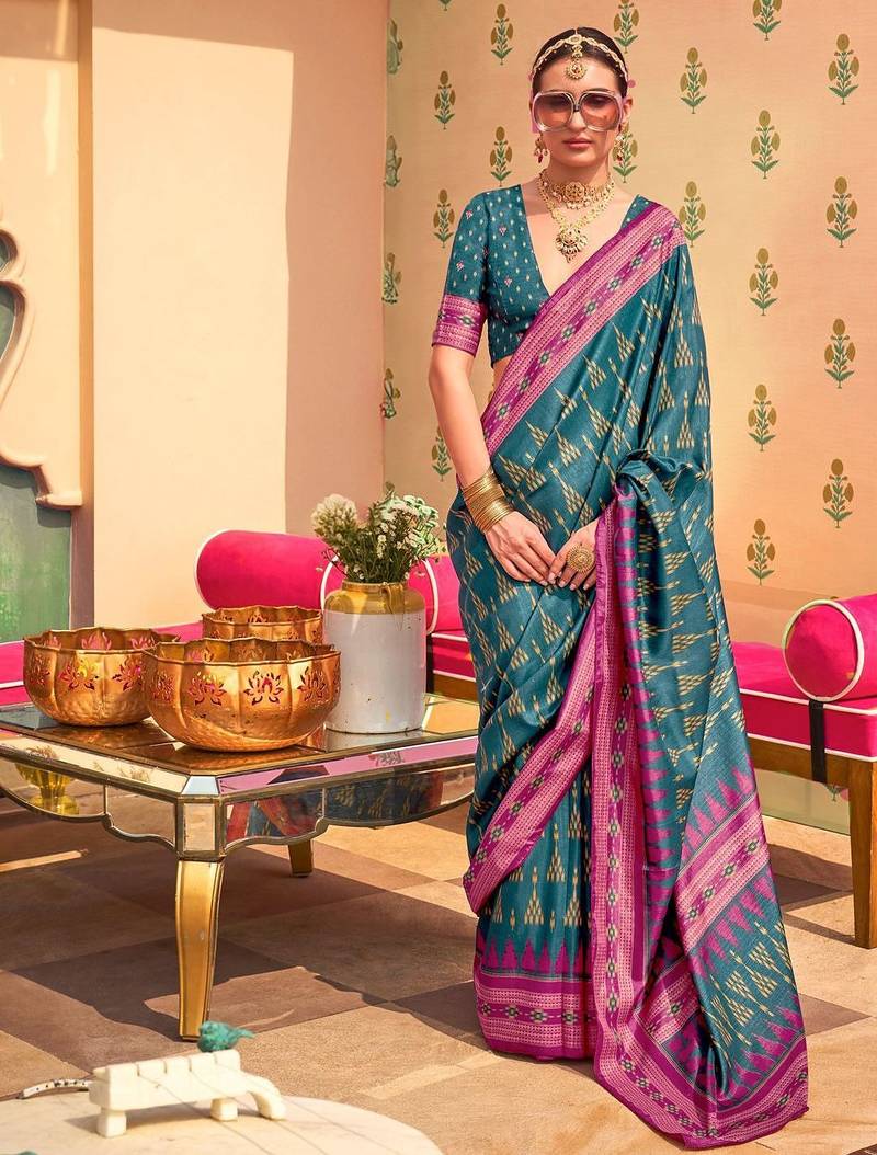 Teal silk blend sungudi saree