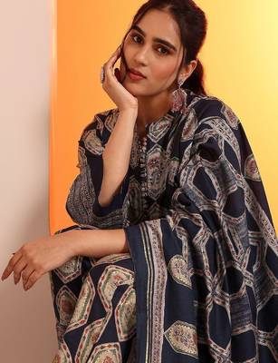 women ethnic motifs embroidered regular kurti with palazzos & with dupatta 2