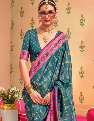Teal silk blend sungudi saree 2