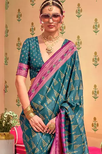 Teal silk blend sungudi saree