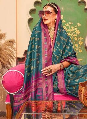 Teal silk blend sungudi saree 3