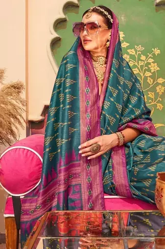 Teal silk blend sungudi saree