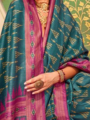 Teal silk blend sungudi saree 4