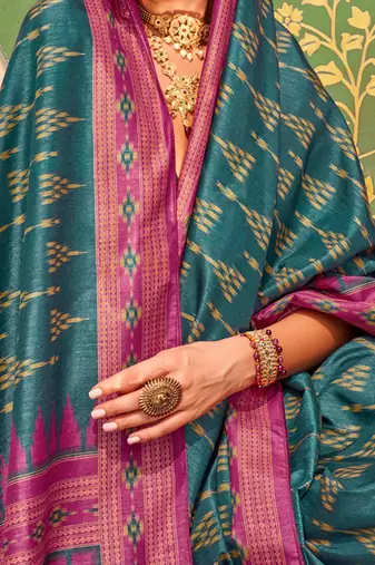 Teal silk blend sungudi saree