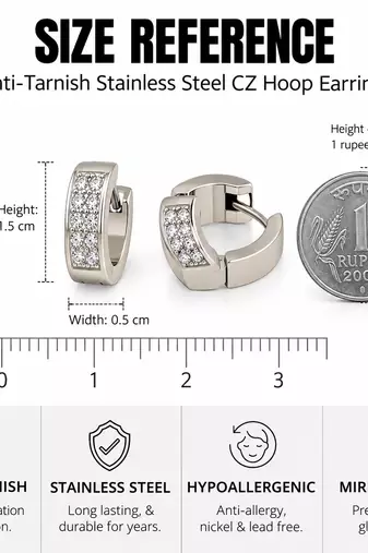 Anti-tarnish, pave crystal setting, chunky hoop design, women's jewellery, secure snap closure
