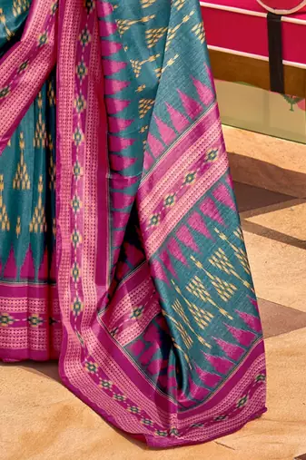 Teal silk blend sungudi saree