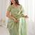 Sea green sea green satin ethnic embellished festive wear matching blouse sarees