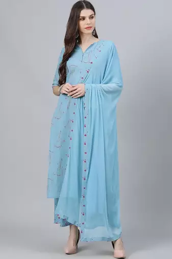 women floral printed regular kurta with palazzos & with dupatta