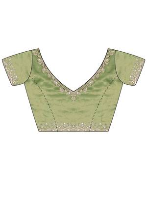 Sea green sea green satin ethnic embellished festive wear matching blouse sarees 5