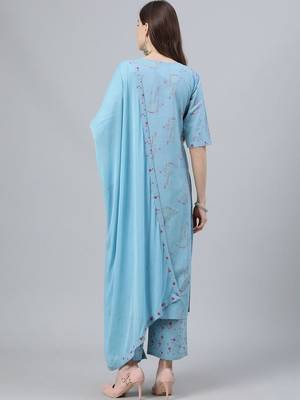 women floral printed regular kurta with palazzos & with dupatta 4