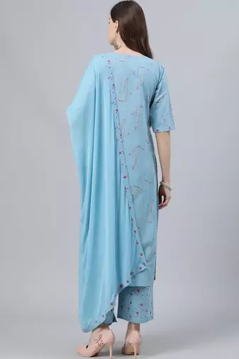 women floral printed regular kurta with palazzos & with dupatta