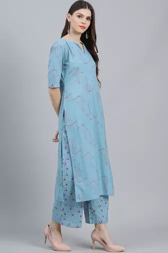 women floral printed regular kurta with palazzos & with dupatta