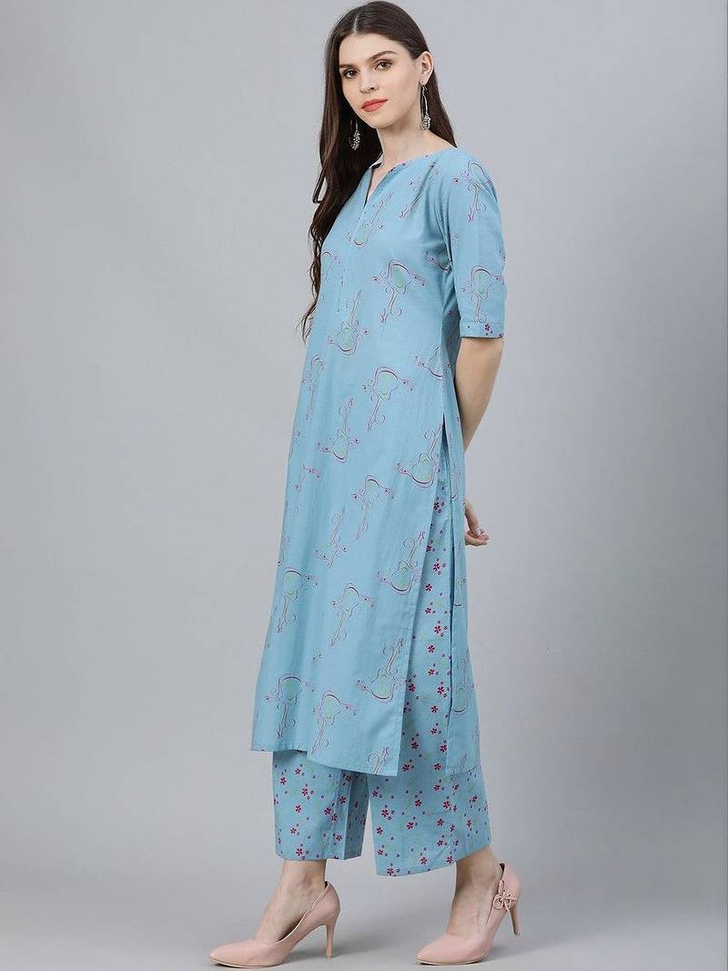 women floral printed regular kurta with palazzos & with dupatta