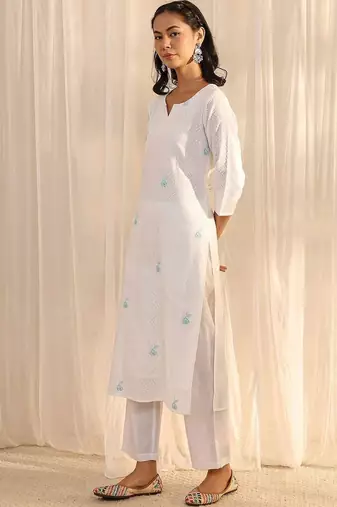 women ethnic motifs regular thread work kurta with trousers & with dupatta