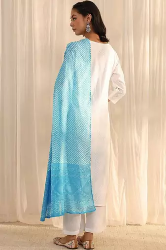 women ethnic motifs regular thread work kurta with trousers & with dupatta