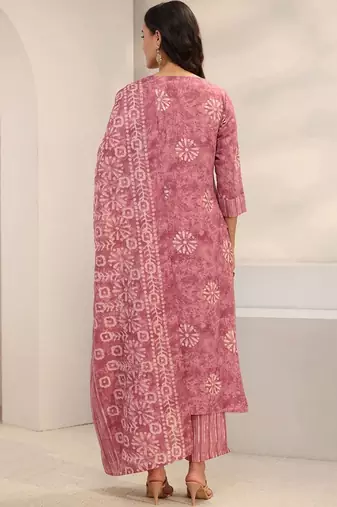 women ethnic motifs printed regular thread work kurta with trousers & with dupatta