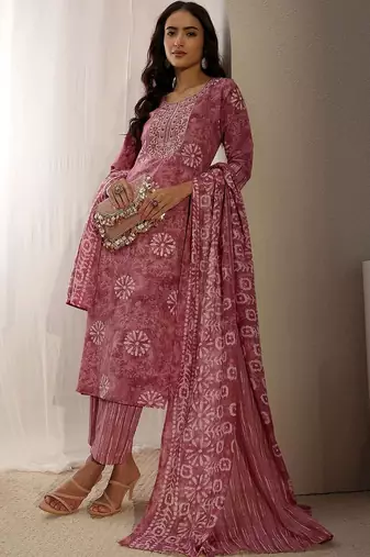 women ethnic motifs printed regular thread work kurta with trousers & with dupatta