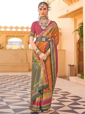 Mustard woven design jaali banarasi saree 1