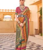 Mustard woven design jaali banarasi saree