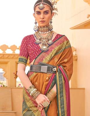 Mustard woven design jaali banarasi saree 2