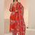 orange bandhani printed cotton blend straight suit set