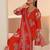 orange bandhani printed cotton blend straight suit set