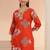 orange bandhani printed cotton blend straight suit set