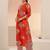 orange bandhani printed cotton blend straight suit set