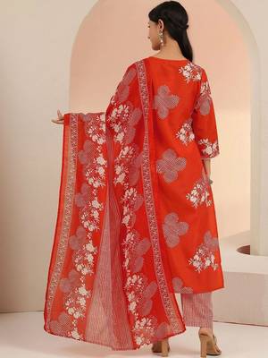 orange bandhani printed cotton blend straight suit set 7