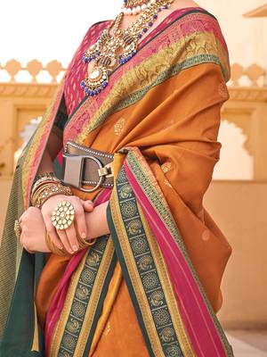 Mustard woven design jaali banarasi saree 3