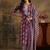 burgundy floral printed cotton blend straight suit set