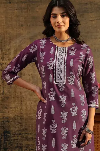 burgundy floral printed cotton blend straight suit set
