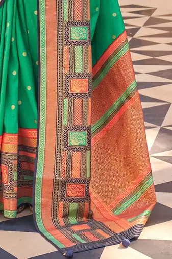 Teal woven design jaali silk blend banarasi saree